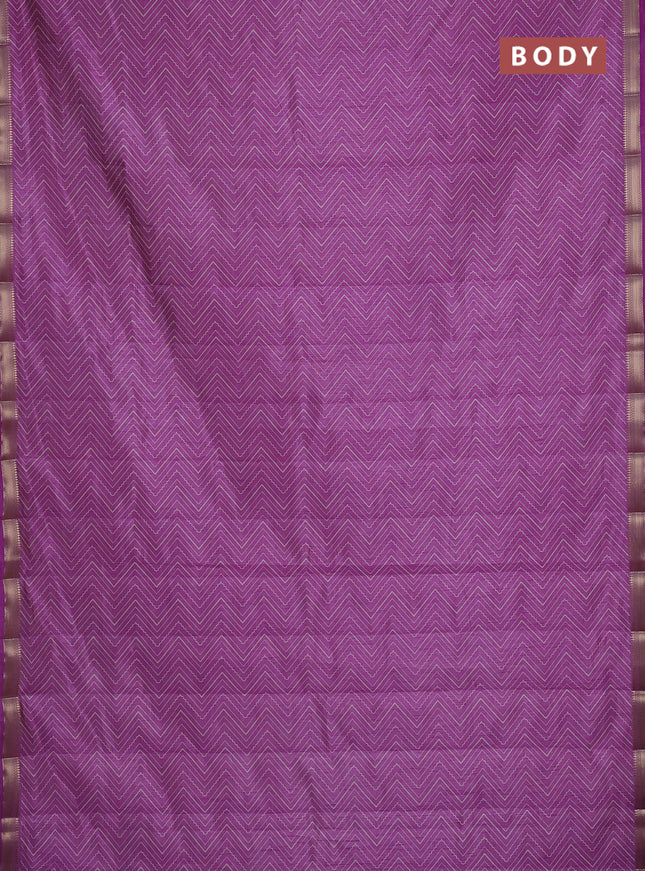 Semi raw silk saree lavender with allover zig zag prints and zari woven border