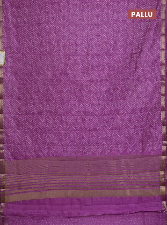 Semi raw silk saree lavender with allover zig zag prints and zari woven border