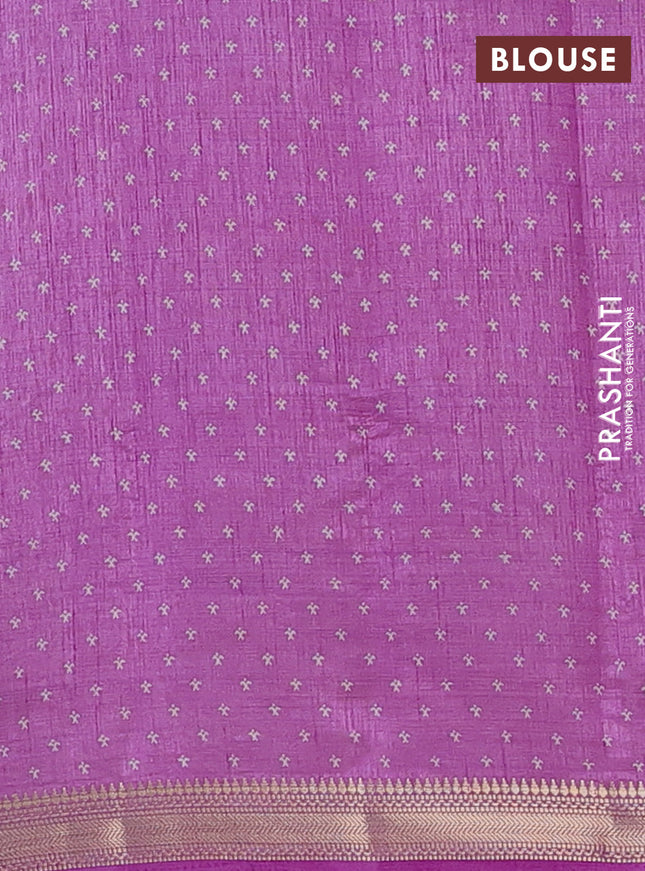 Semi raw silk saree lavender with allover zig zag prints and zari woven border