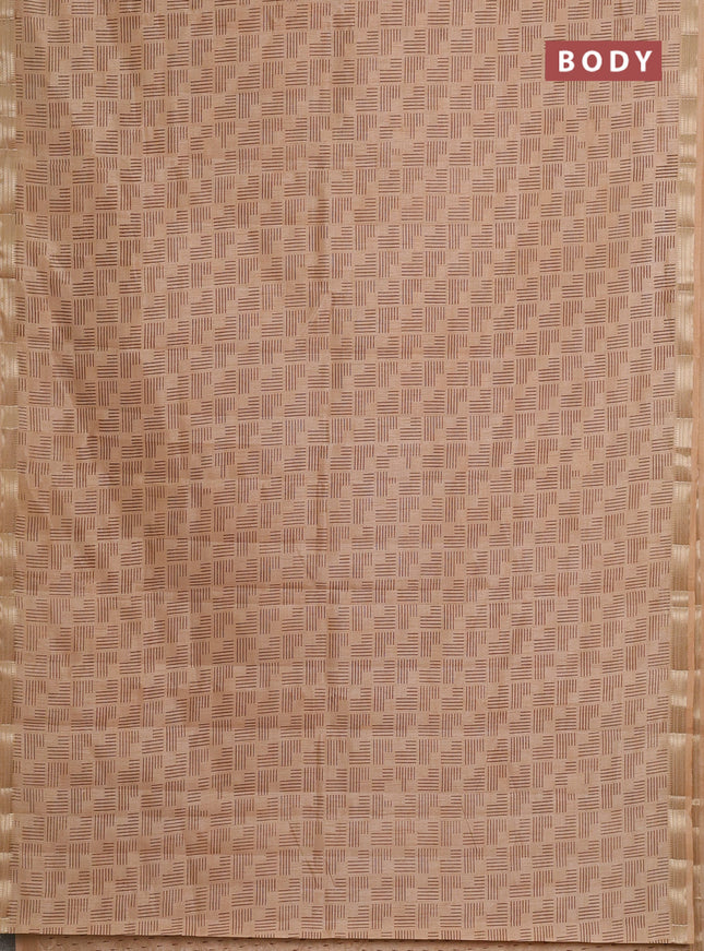 Semi raw silk saree sandal with allover geometric prints and zari woven border