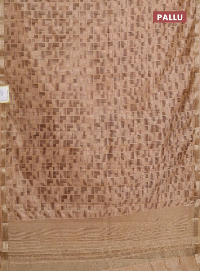 Semi raw silk saree sandal with allover geometric prints and zari woven border