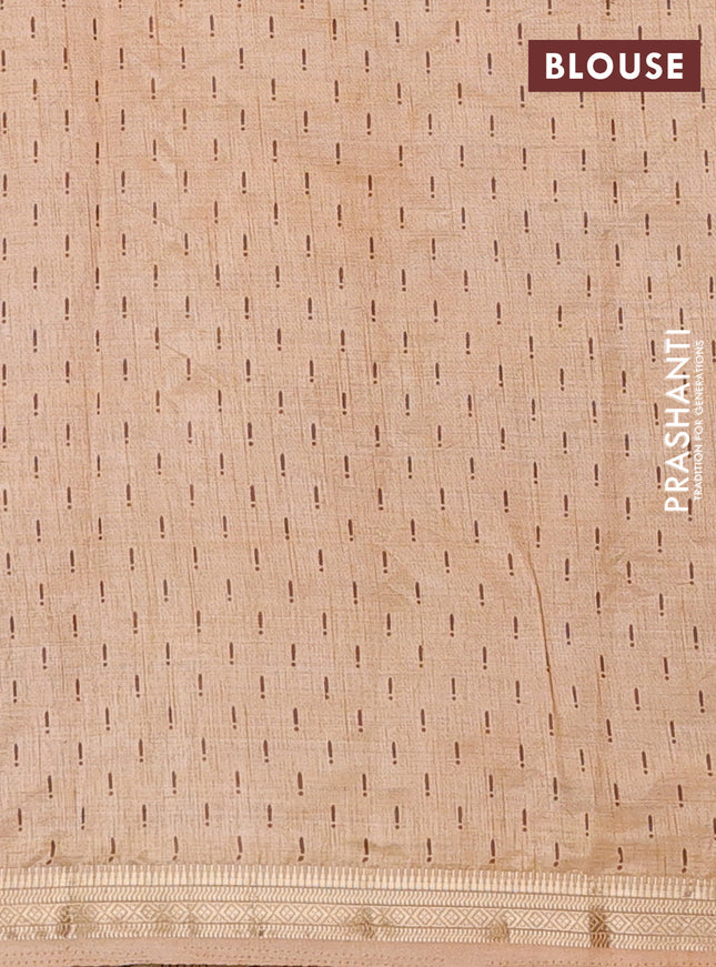 Semi raw silk saree sandal with allover geometric prints and zari woven border