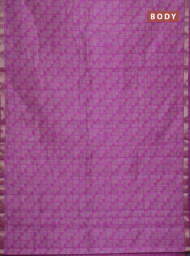 Semi raw silk saree lavender with allover geometric prints and zari woven border