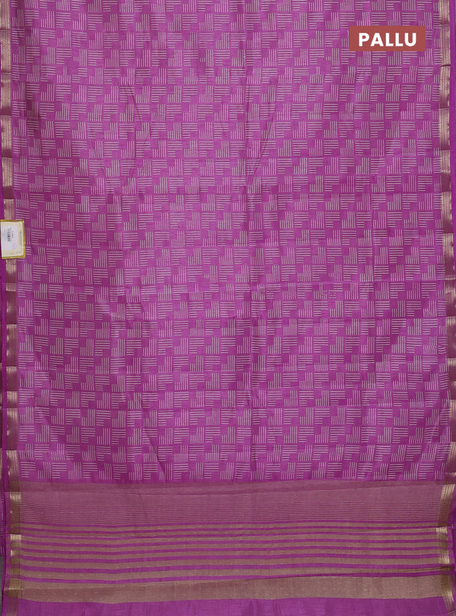 Semi raw silk saree lavender with allover geometric prints and zari woven border