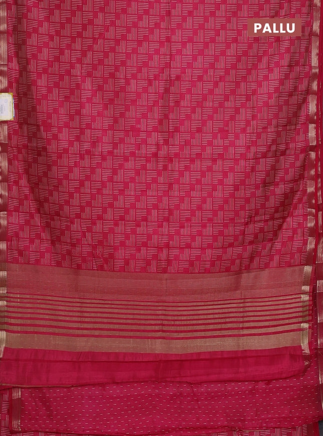 Semi raw silk saree pink with allover geometric prints and zari woven border