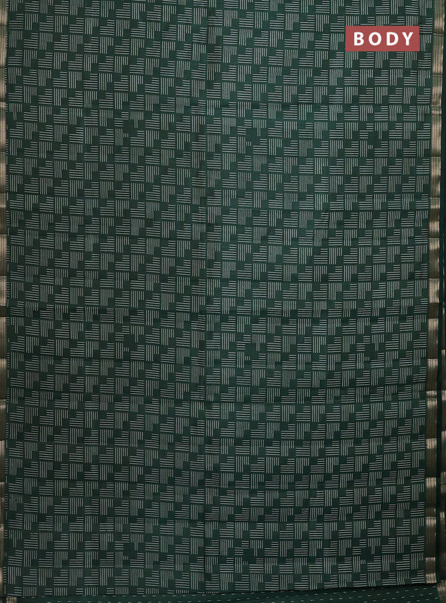 Semi raw silk saree bottle green with allover geometric prints and zari woven border