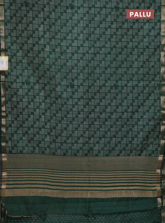 Semi raw silk saree bottle green with allover geometric prints and zari woven border