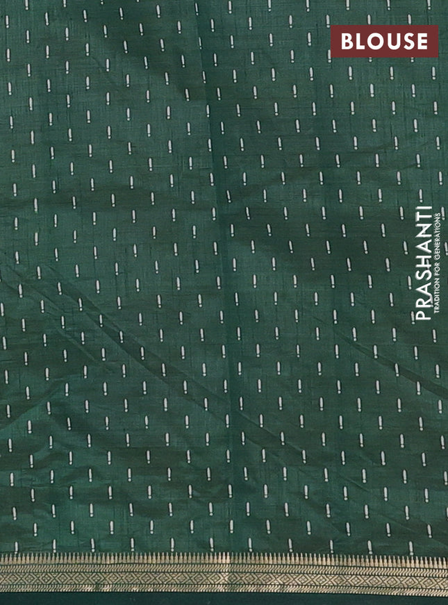 Semi raw silk saree bottle green with allover geometric prints and zari woven border