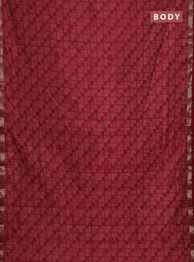 Semi raw silk saree maroon with allover geometric prints and zari woven border