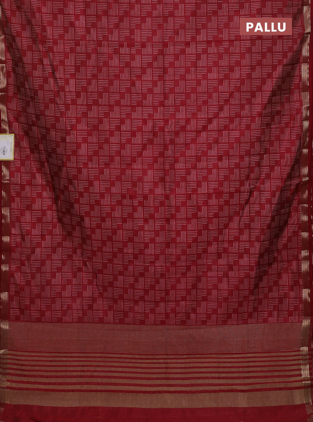 Semi raw silk saree maroon with allover geometric prints and zari woven border