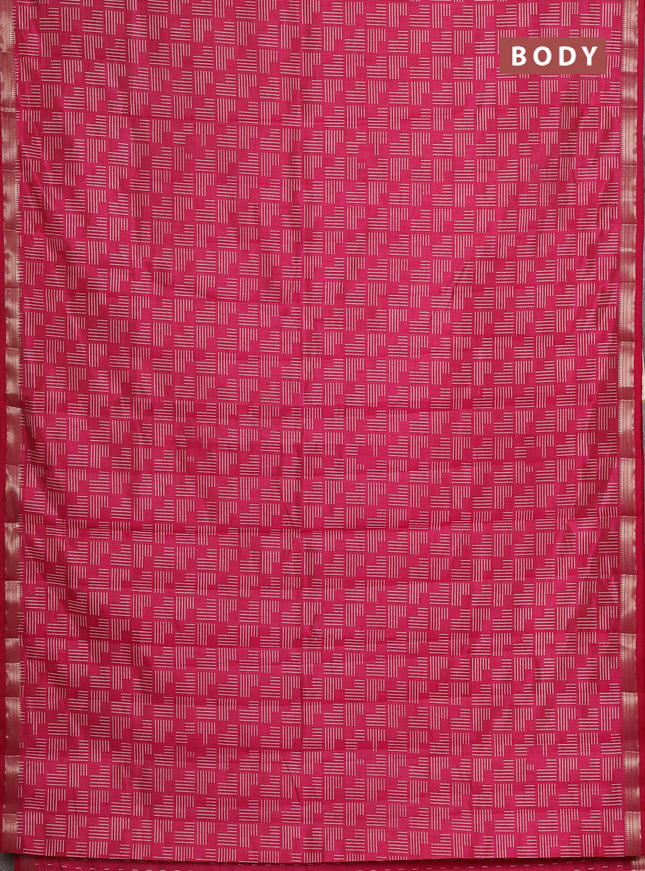 Semi raw silk saree pink with allover geometric prints and zari woven border