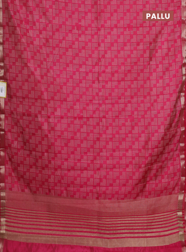 Semi raw silk saree pink with allover geometric prints and zari woven border