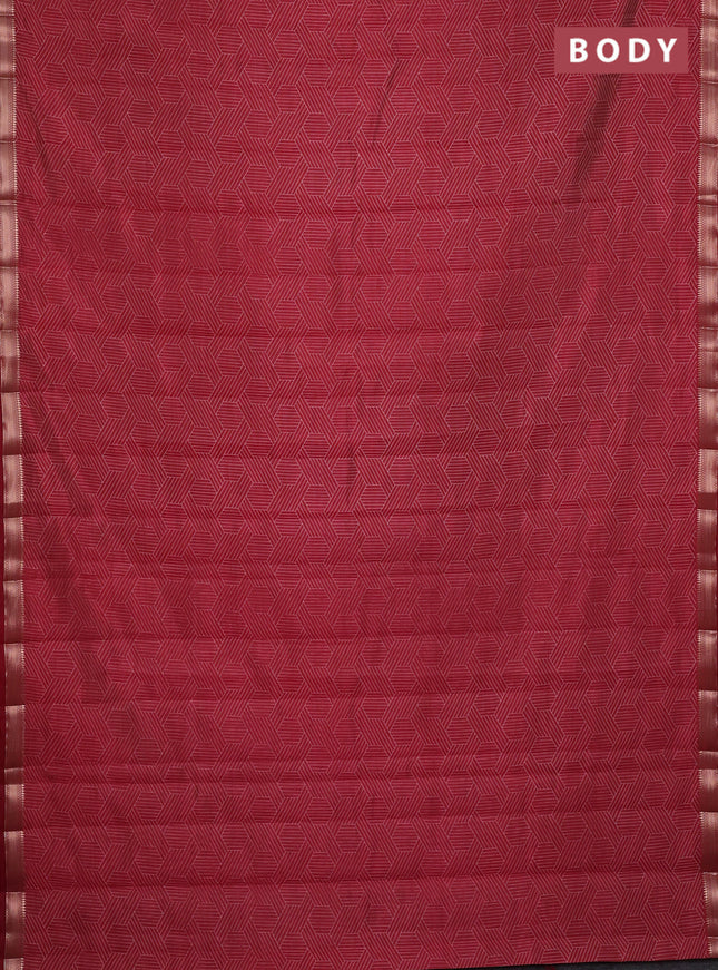 Semi raw silk saree maroon with allover geometric prints and zari woven border