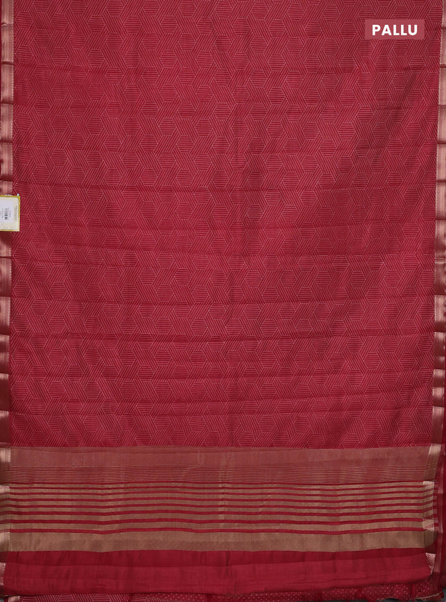Semi raw silk saree maroon with allover geometric prints and zari woven border