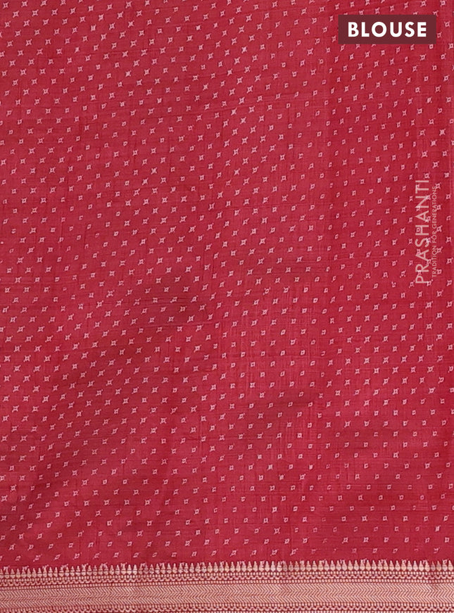 Semi raw silk saree maroon with allover geometric prints and zari woven border