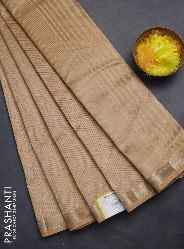 Semi raw silk saree sandal with allover geometric prints and zari woven border