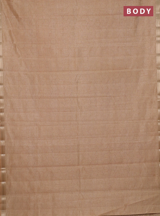 Semi raw silk saree sandal with allover geometric prints and zari woven border