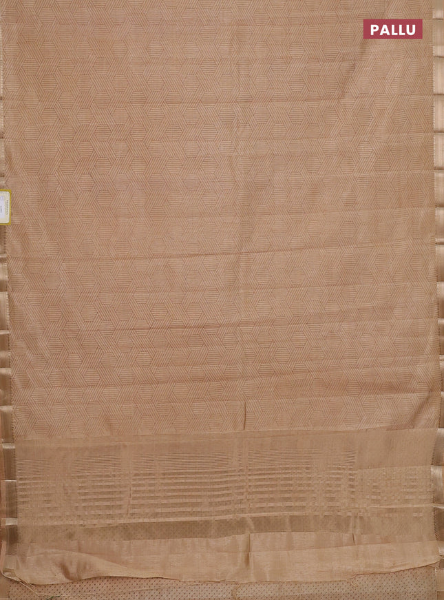 Semi raw silk saree sandal with allover geometric prints and zari woven border