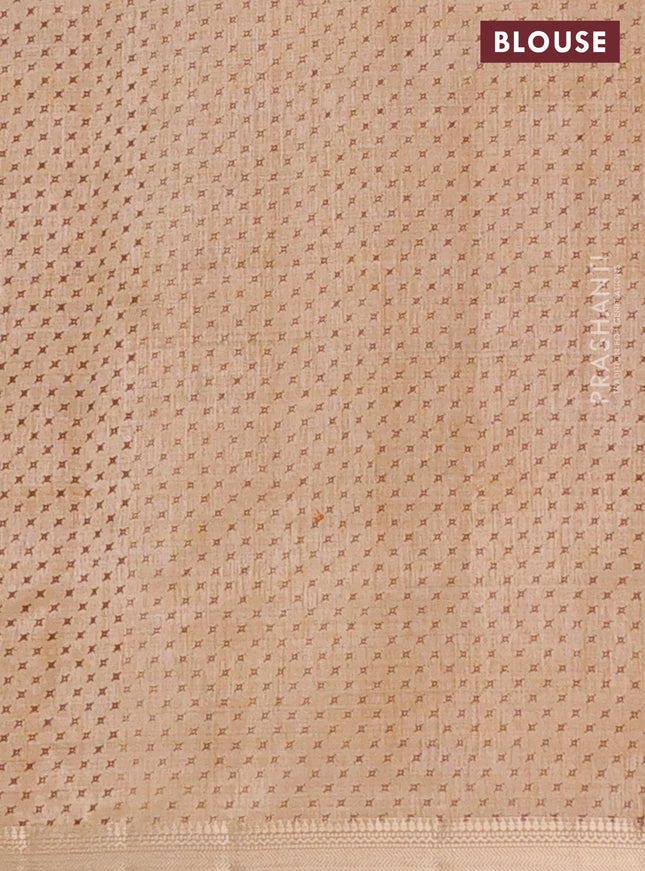 Semi raw silk saree sandal with allover geometric prints and zari woven border