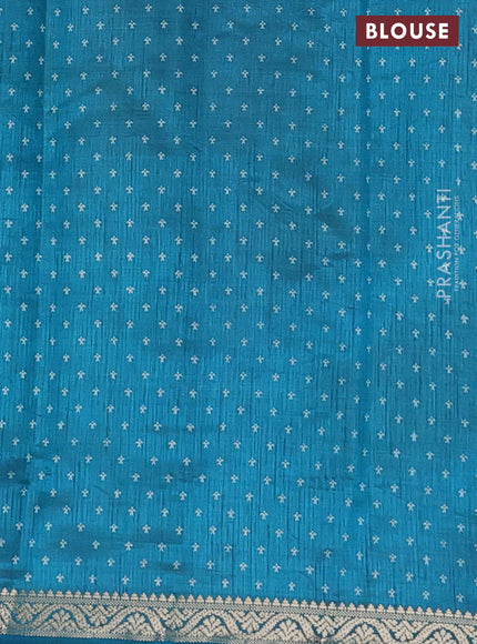 Semi raw silk saree teal blue with allover geometric butta prints and zari woven border