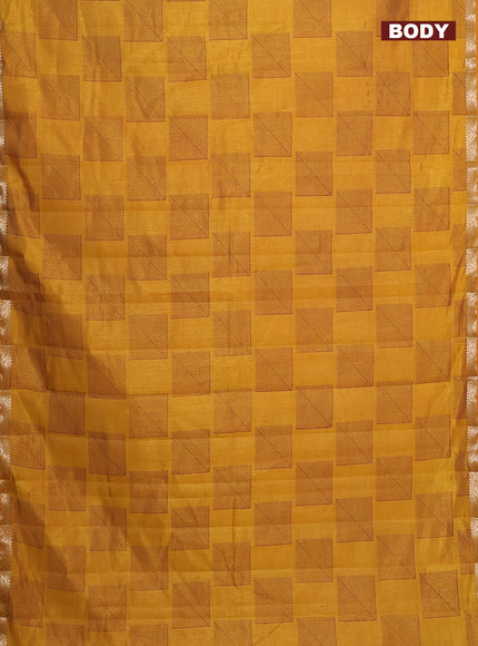 Semi raw silk saree dark mustard with allover geometric butta prints and zari woven border