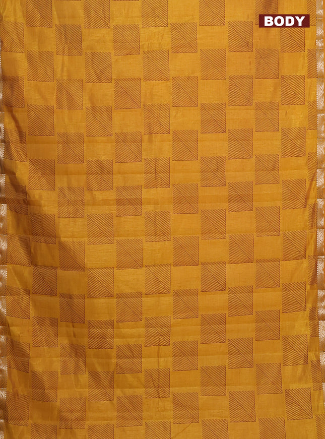 Semi raw silk saree dark mustard with allover geometric butta prints and zari woven border