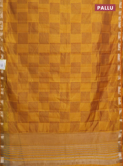 Semi raw silk saree dark mustard with allover geometric butta prints and zari woven border