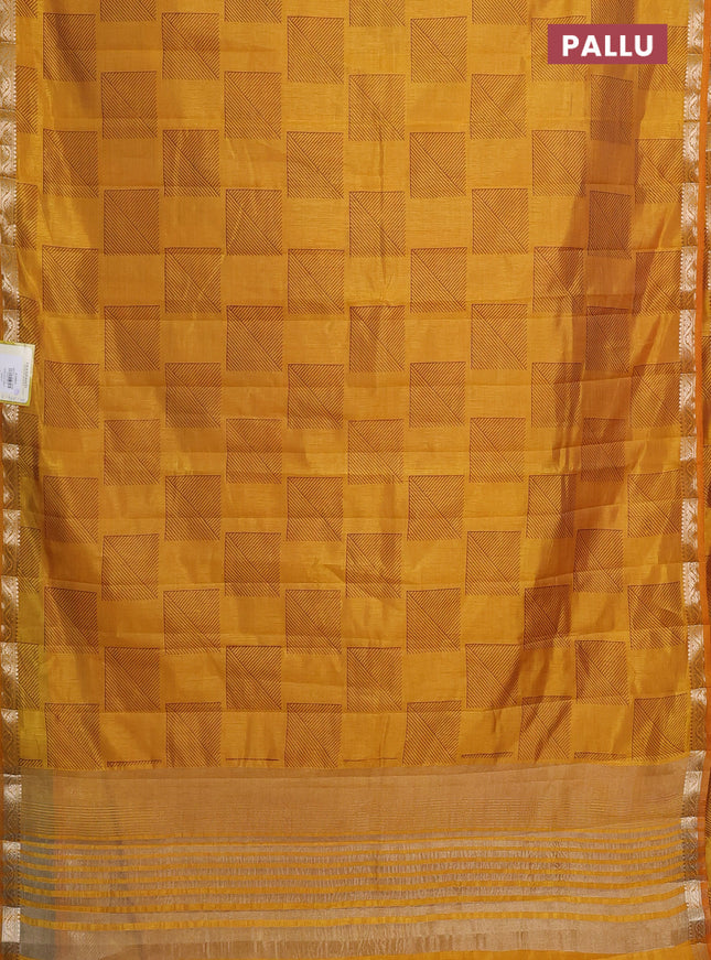 Semi raw silk saree dark mustard with allover geometric butta prints and zari woven border