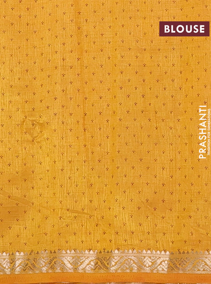 Semi raw silk saree dark mustard with allover geometric butta prints and zari woven border