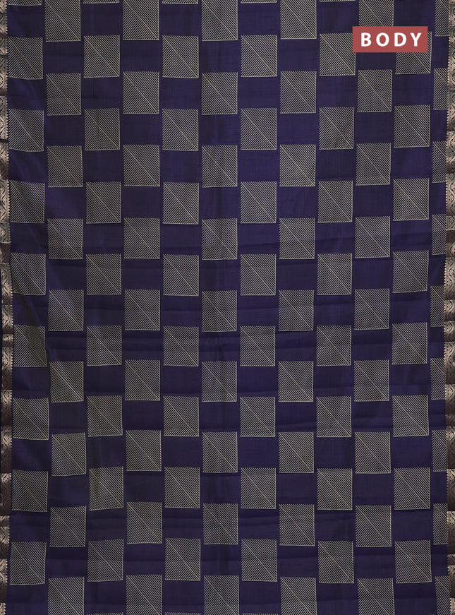 Semi raw silk saree navy blue with allover geometric butta prints and zari woven border