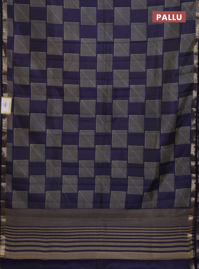 Semi raw silk saree navy blue with allover geometric butta prints and zari woven border