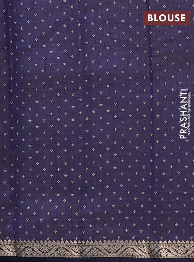 Semi raw silk saree navy blue with allover geometric butta prints and zari woven border