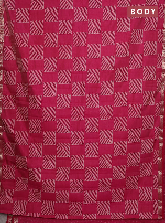 Semi raw silk saree pink with allover geometric butta prints and zari woven border