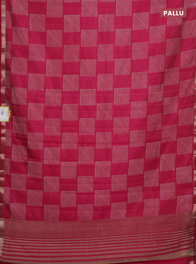 Semi raw silk saree pink with allover geometric butta prints and zari woven border