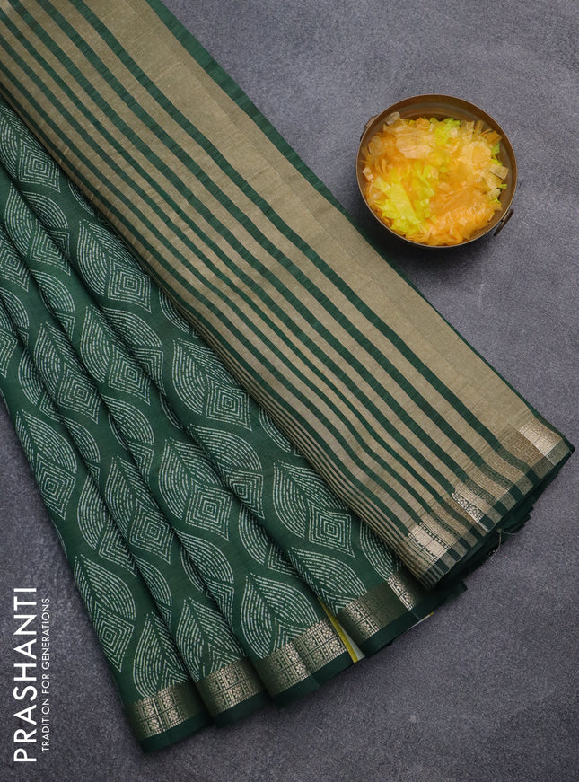 Semi raw silk saree green with butta prints and zari woven border