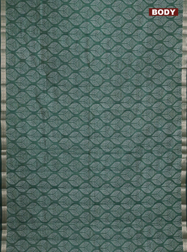 Semi raw silk saree green with butta prints and zari woven border