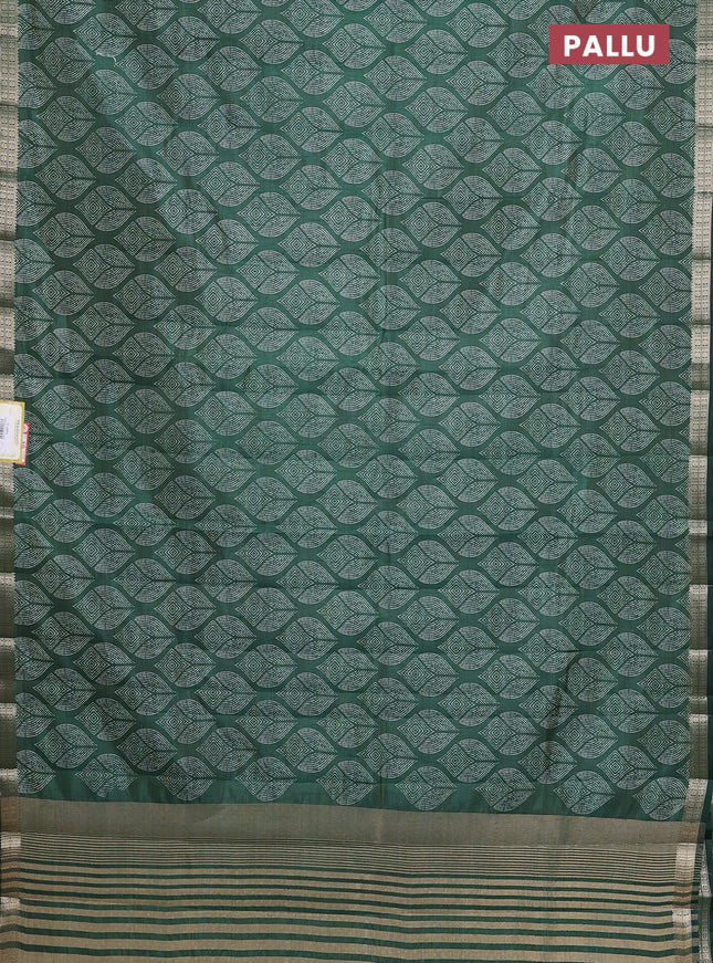 Semi raw silk saree green with butta prints and zari woven border