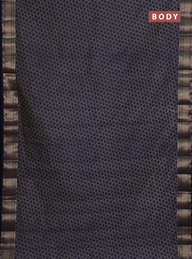 Semi raw silk saree navy blue with allover geometric prints and zari woven border