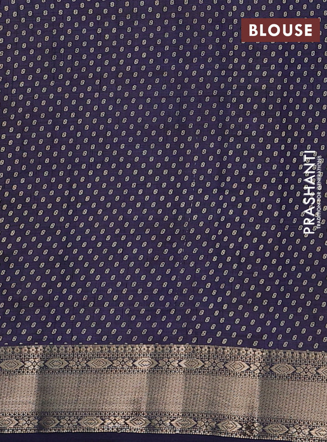 Semi raw silk saree navy blue with allover geometric prints and zari woven border