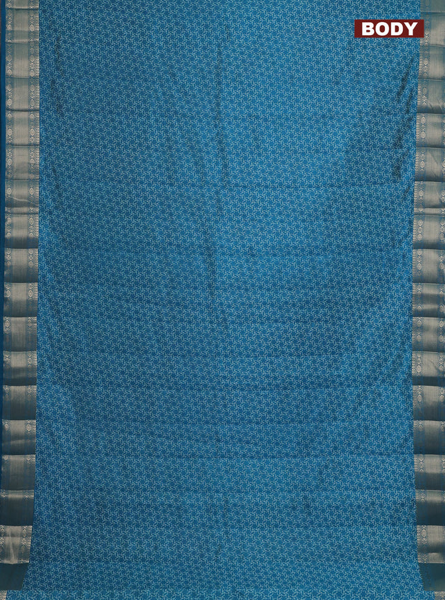 Semi raw silk saree cs blue with allover geometric prints and zari woven border