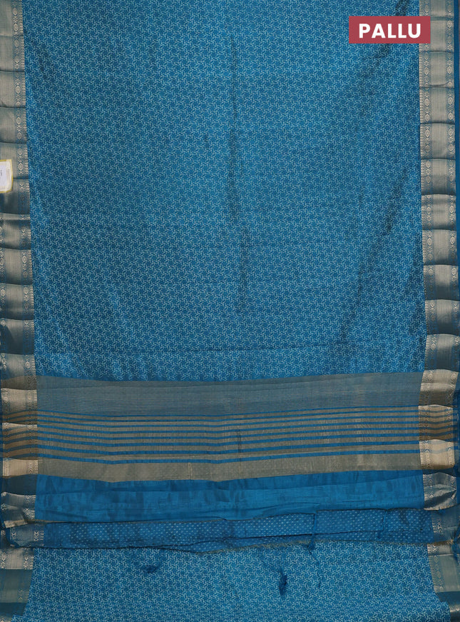 Semi raw silk saree cs blue with allover geometric prints and zari woven border