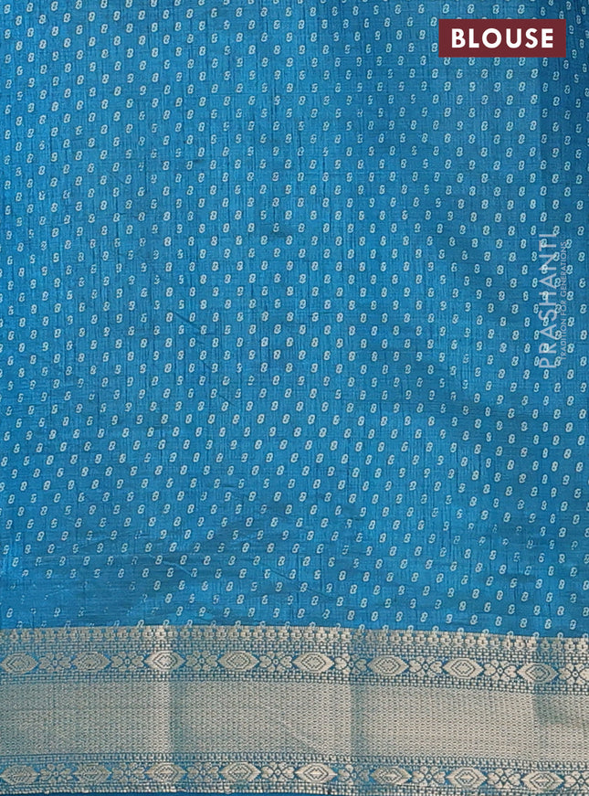 Semi raw silk saree cs blue with allover geometric prints and zari woven border