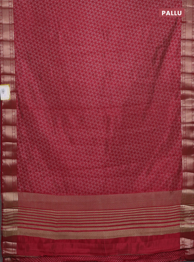 Semi raw silk saree maroon with allover geometric prints and zari woven border
