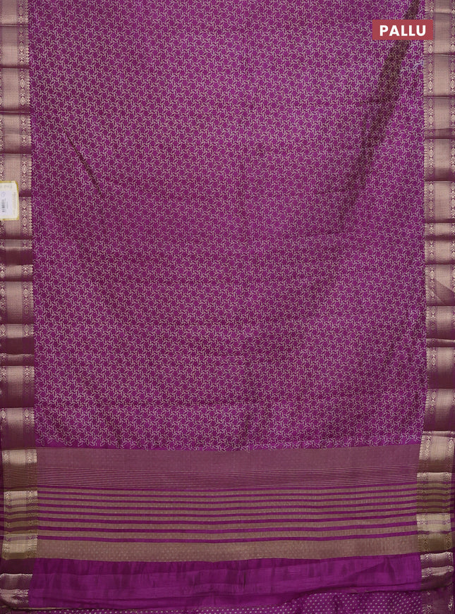 Semi raw silk saree purple with allover geometric prints and zari woven border