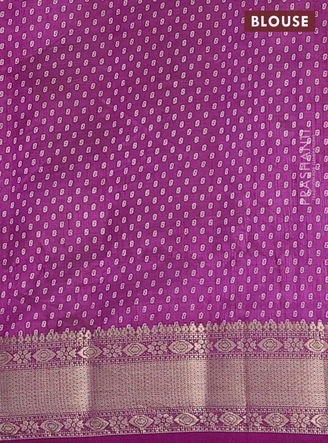 Semi raw silk saree purple with allover geometric prints and zari woven border
