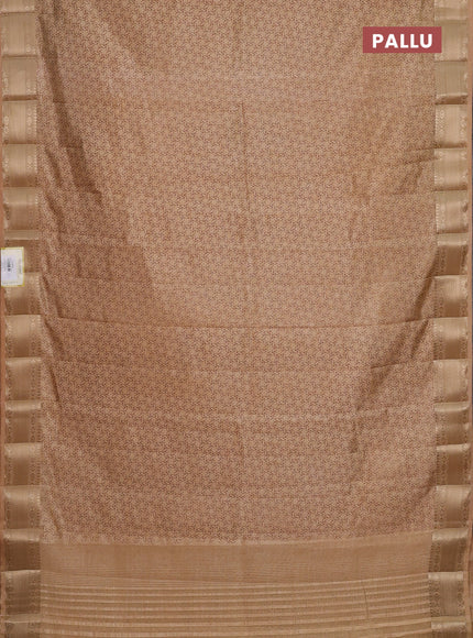 Semi raw silk saree sandal with allover geometric prints and zari woven border