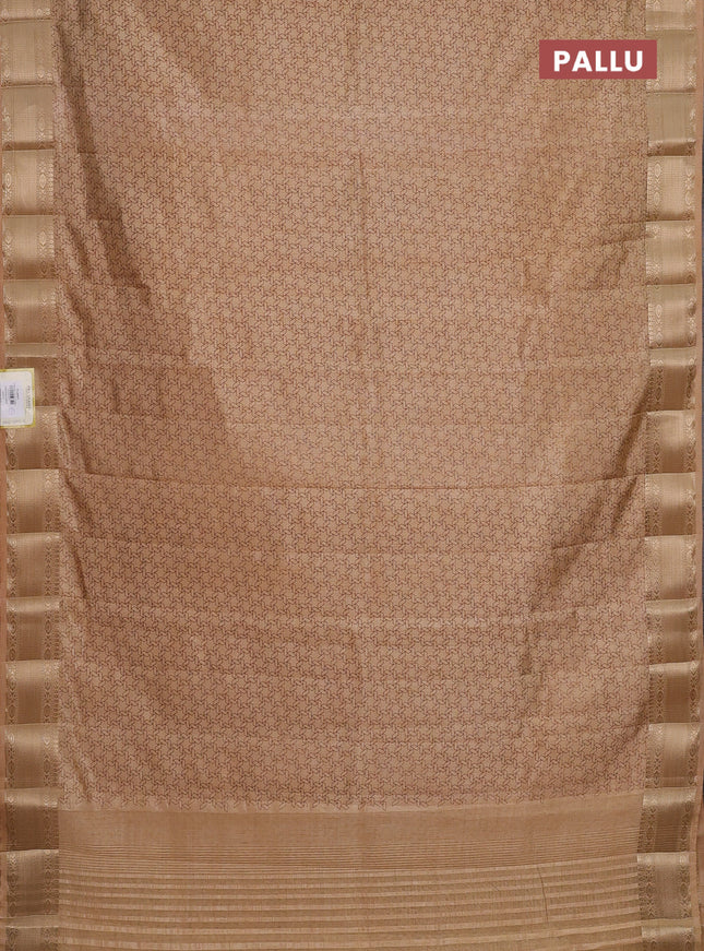 Semi raw silk saree sandal with allover geometric prints and zari woven border