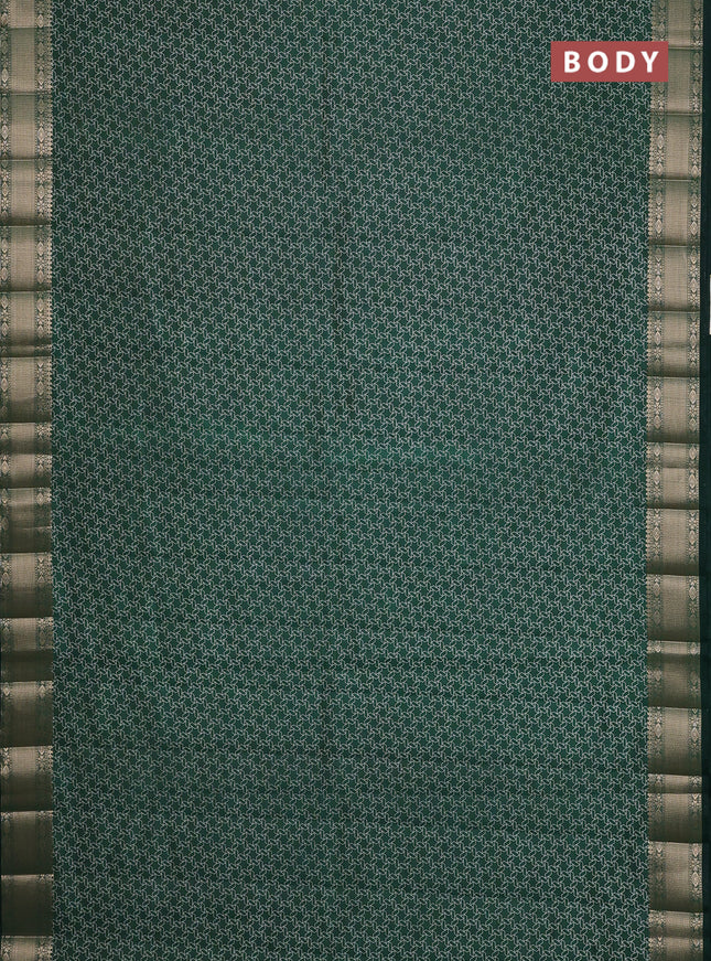 Semi raw silk saree bottle green with allover geometric prints and zari woven border