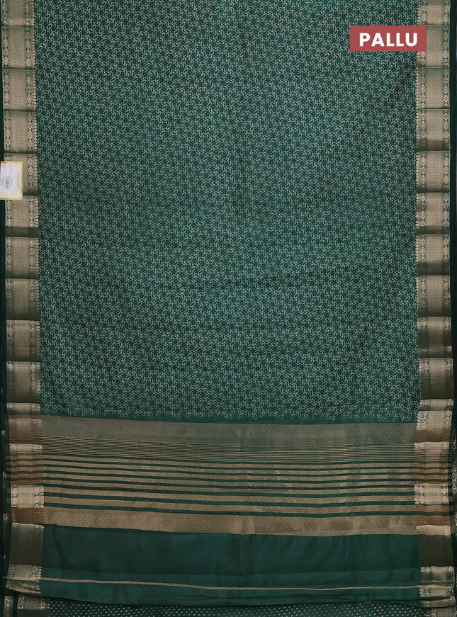 Semi raw silk saree bottle green with allover geometric prints and zari woven border