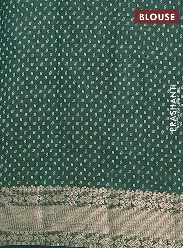 Semi raw silk saree bottle green with allover geometric prints and zari woven border